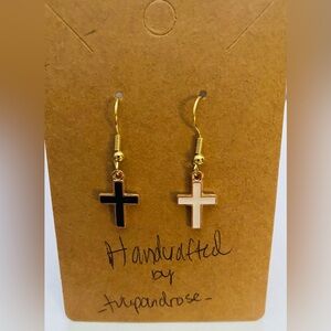 Handmade Black and White Cross Mix Match Earrings Drop - Black and White